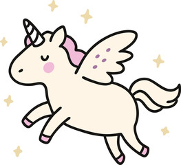 Cute unicorn flying and flapping its wings illustration