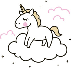 Cute unicorn in the cloud illustration