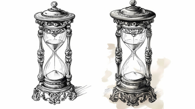 Silver hourglass with timeless charm. Timeless. Illustration