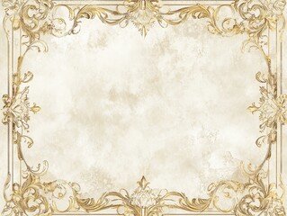 Elegant Gold Ornate Frame on Textured Cream Background, Vintage Decorative Border, Artistic Design Element.