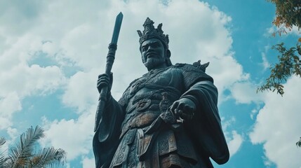 Fototapeta premium Majestic King Statue Under a Blue Sky