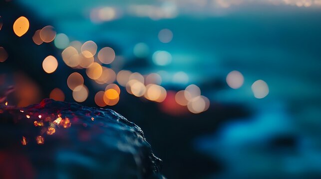 Cliff-edge new year celebrations Abstract Background With Defocused Bokeh Lights, vibrant fireworks illuminating a breathtaking ocean view
