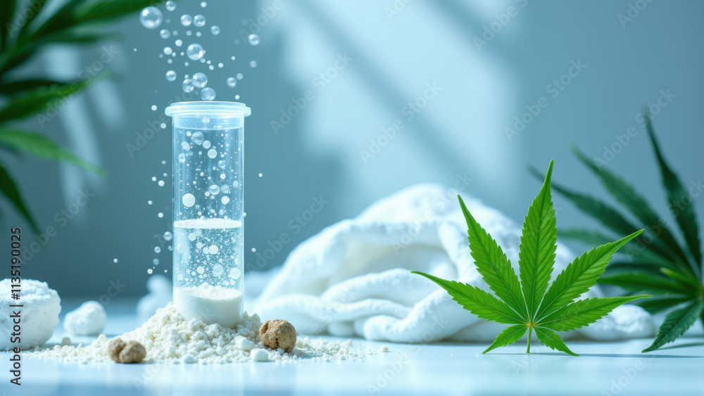 Poster image captures a lab setting with crystallized thc (thca), a component of cannabis.