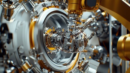 Obraz premium A close-up of a robotic arm assembling delicate machinery under perfect studio lighting