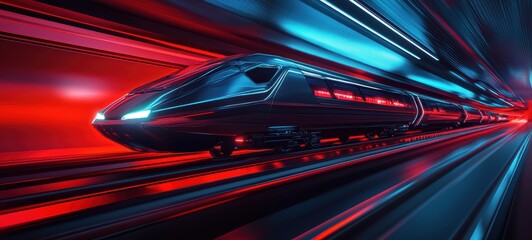 A sleek design of a futuristic electric train running on magnetic levitation tracks, representing advanced public transportation technology