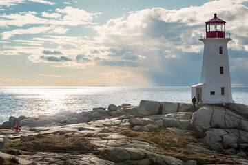 Peggy's Cove, Nova Scotia, at dusk.