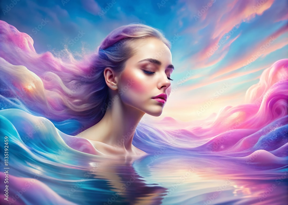 Poster surreal abstract pastel colored waves background: dreamy and fluid composition for creative projects