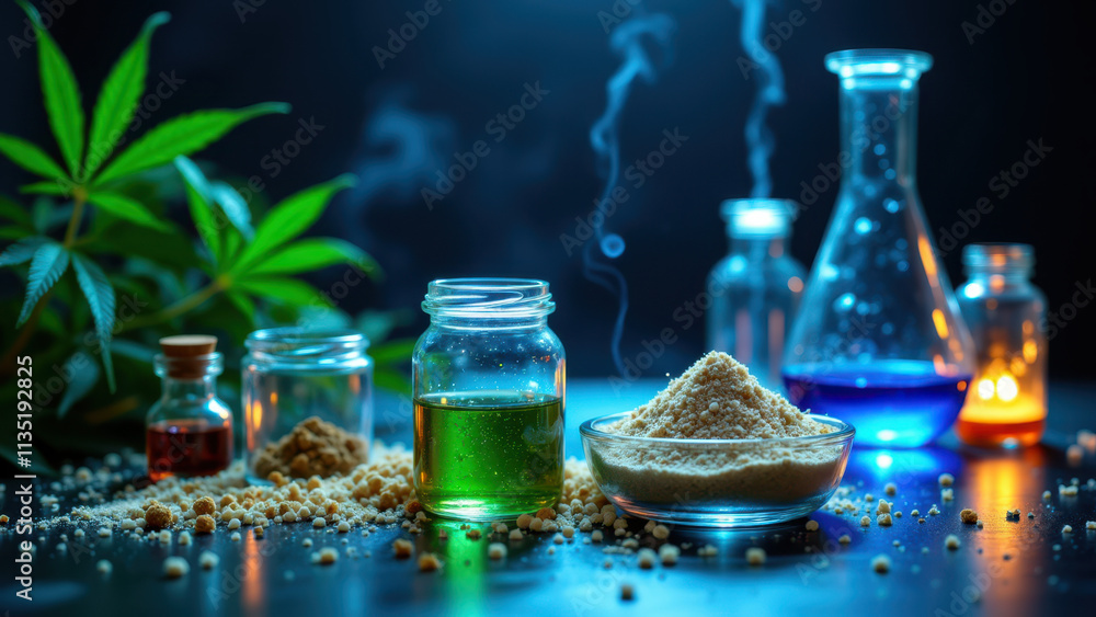 Poster a laboratory scene with a focus on thc-a extraction process.