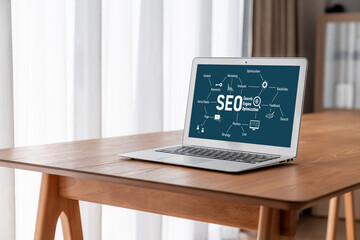 SEO search engine optimization for modish e-commerce and online retail business showing on computer...