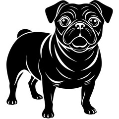 PUG dog black silhouette vector with white background