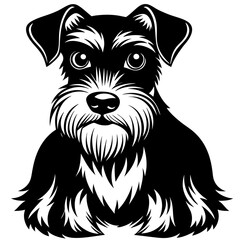 miniature schnauzer dog black silhouette vector with white background