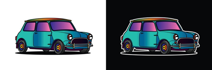 Racing retro car. Original vector illustration in vintage style.