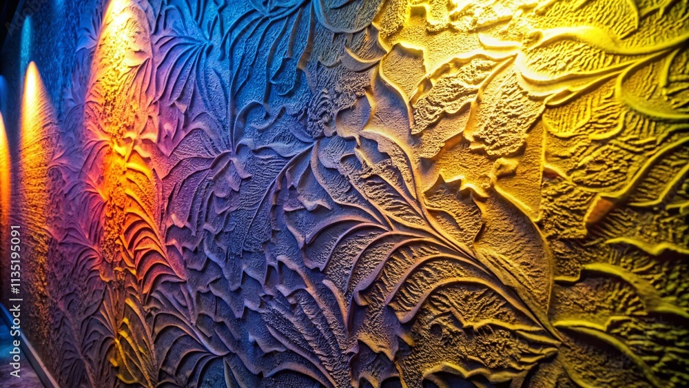 Poster surreal close-up of abstract gypsum wall with rough embossed texture, capturing the intricacies and 