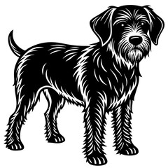 German wirehaired pointer dog black silhouette vector with white background