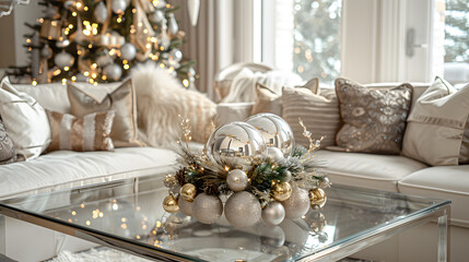 A beautifully decorated Christmas tree in a cozy living room, surrounded by children opening gifts with excitement