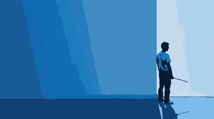 Obraz premium Professional Painter Painting Blue Wall Vector Illustration