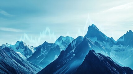 Mountain Landscape with Abstract Sound Waves Overlay