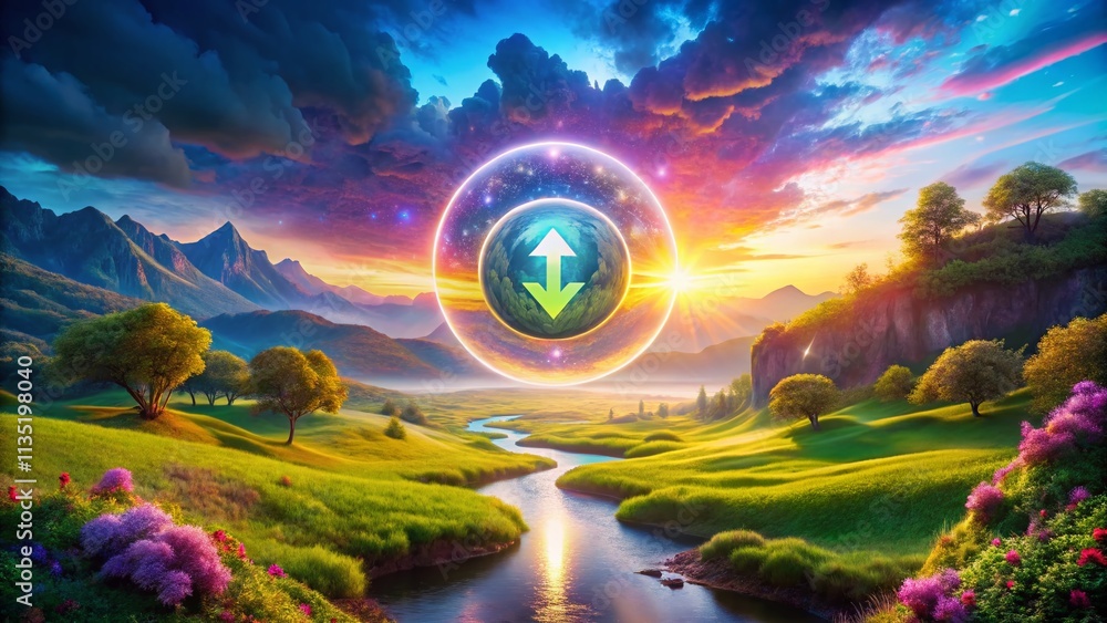 Poster surreal download symbol: a dreamlike representation of digital connection and data transfer in an ab