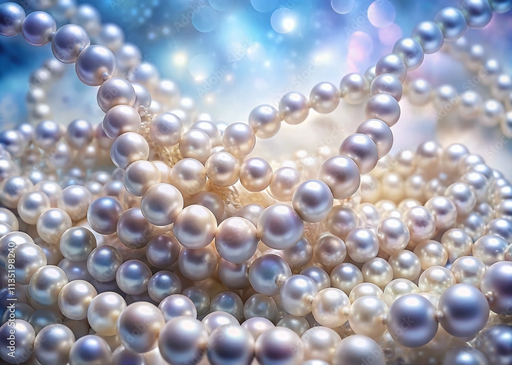 Poster surreal dreamscape of pearl necklaces intertwined in a fluid pattern, evoking elegance and whimsy in