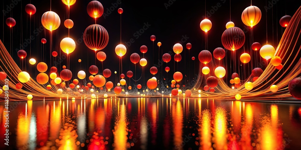 Poster vertical subtle lights motion on black in 4k loop featuring red and orange spheres with dynamic colo
