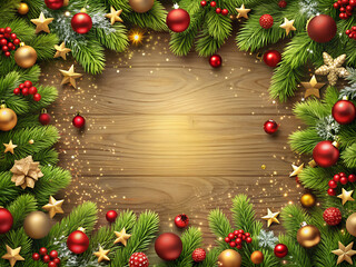 Beautiful christmas background template with wooden background.