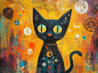 Bold and Dynamic Acrylic Cat Painting