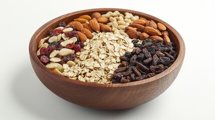 Fototapeta premium Delicious Crunchy Granola Bowl with Assorted Dried Fruits Perfect for Healthy Breakfast and Snack Options
