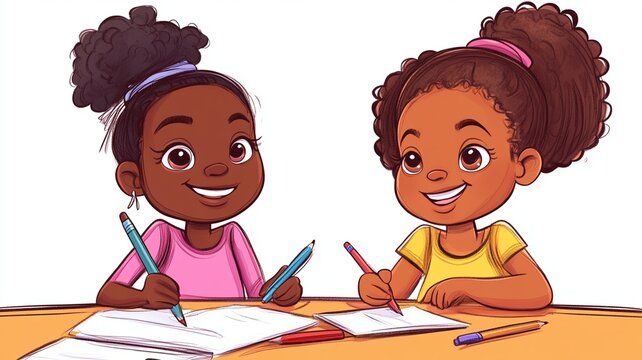 Engaging Scene of Cute African American Girls Attending Art Class - Perfect for Educational and Creative Projects