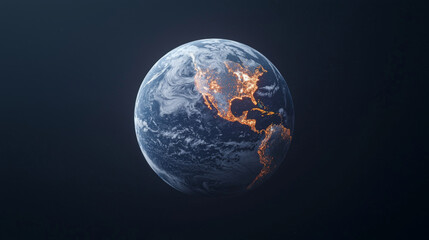 Global view of earth at night illuminated cities space digital art planetary perspective