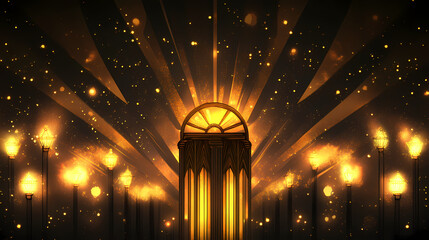 An art-deco style lantern shining brightly with golden accents, bringing timeless elegance to festive occasions. Timeless. Illustration