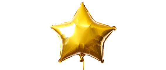 Golden star balloon, shiny party decor, isolated on plain white background, Transparent PNG