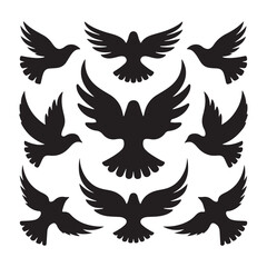 Obraz premium Silhouettes – Birds Birds of Spring Pigeons Flying Silhouettes 4