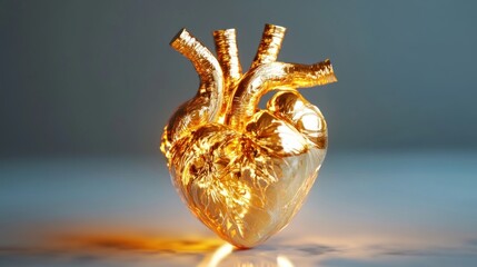Obraz premium Golden anatomical heart model artfully displayed