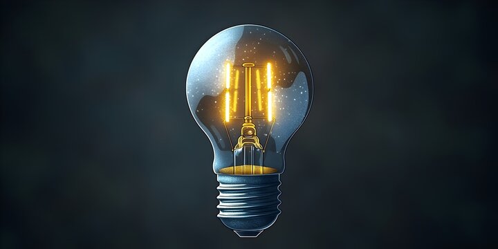 A glowing vintage light bulb with a filament, suspended against a dark background, exuding a warm and inviting ambiance. Ideal for themes of innovation and creativity.