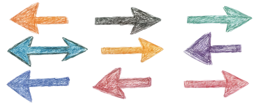 Hand-drawn arrow markers, isolated directional symbols, isolated on plain white background, Transparent PNG
