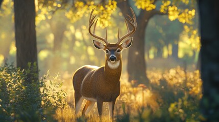 Whitetailed deer amid sunlit forest with detailed features