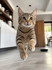 cat jumping, view on camera