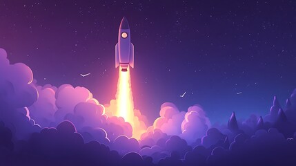Illustration of a rocket rising above a bar graph