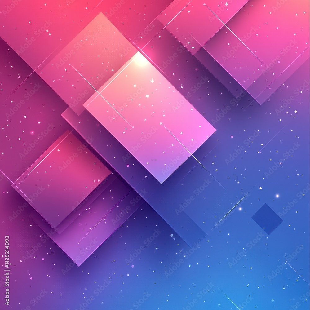 Aufkleber abstract geometric background with gradient colors and sparkling star particles, futuristic design.