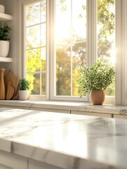 Fototapeta premium View of marble worktop in expensive kitchen