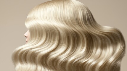 Fototapeta premium A woman with long blonde hair is shown with a wave in her hair