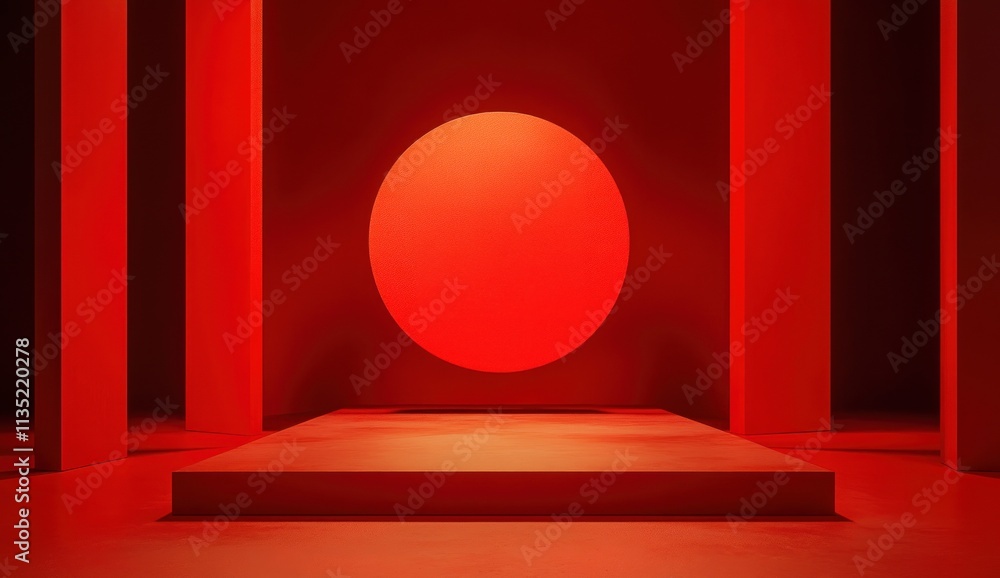 Aufkleber red illuminated platform with circle backdrop.