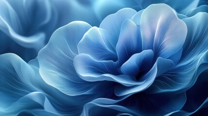 Abstract Blue Flower Bloom with Textured Petals, Soft Light and Depth of Field.