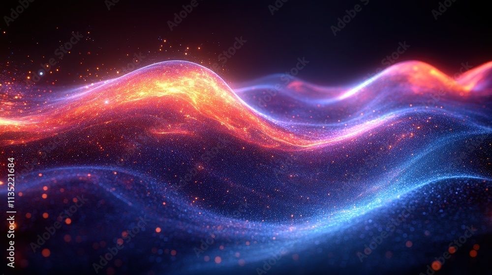 Aufkleber abstract glowing particle waves in deep space with red and blue light.