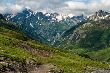 Fototapeta premium TMB, Tour de Mont Blanc, Alpine famous hiking path. 
