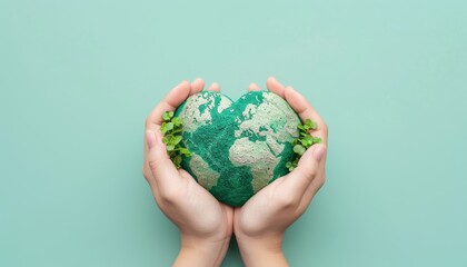 Earth day celebration  hands forming a heart shape featuring the world map design