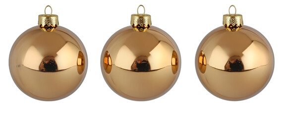 Shiny gold Christmas ornaments, holiday decor, isolated on plain white background, Transparent PNG