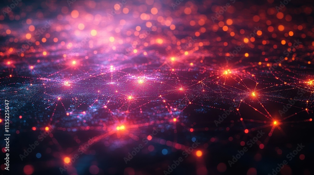 Poster abstract network of glowing nodes and connecting lines on dark background, representing connectivity