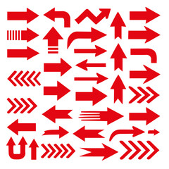 Collection of different red arrows on white background. vector illustration