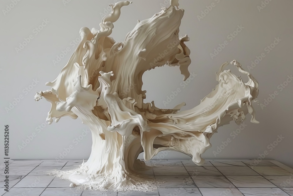 Poster abstract generative ai artwork featuring airborne white foam in a bright environment